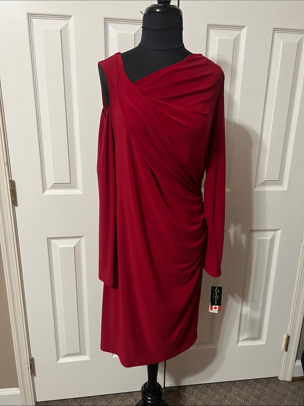 One-Shoulder Draped Cocktail Dress in Burgundy